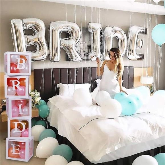 96 PC Bridal Shower Decorations Balloon Boxes White- Transparent Block - Picture 3 of 6